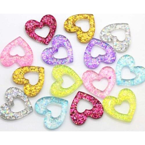 Kawaii Cute Shiny Hollow Heart Flat Back Resin Cabochons Scrapbooking DIY Jewelry Craft Decoration Accessories