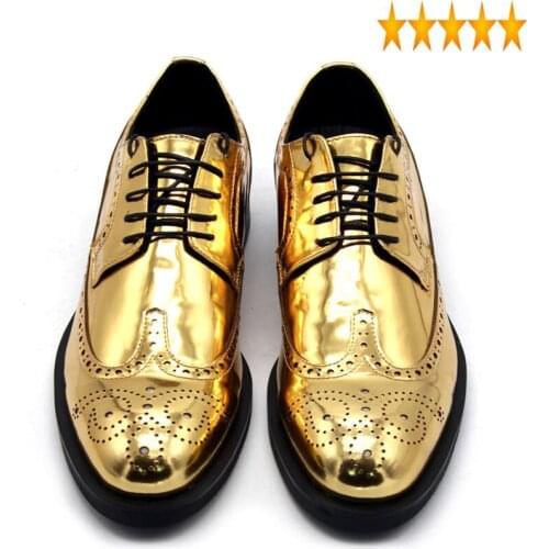 Classic Mens Runway Brogue 100% Real Leather Dress Footwear Male Wing Tip Pointed Toe Wedding Party Shoes Plus Size 35-45