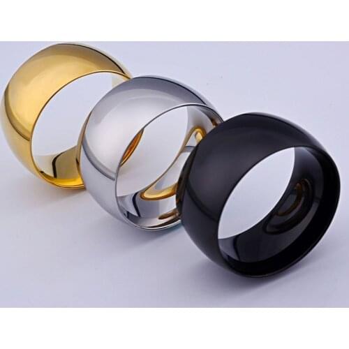 Personalized Men Women Stainless Steel Rings Black Silver Gold Color Big Cool Wedding Band Polished Dome Finished Free Laser