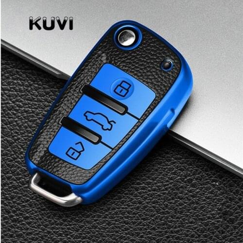 Leather TPU Car Key Cover Protector Case For Audi A3 A4 A5 C5 C6 8L 8P B6 B7 B8 C6 RS3 Q3 Q7 TT 8L 8V S3 keychain