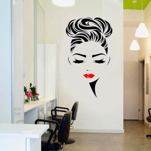 Beautiful Girl Face Beauty Salon Hair Salon Sign Wall Sticker Vinyl Home Decor Girls Room Eye Lashes Lips Makeup Decals 4688
