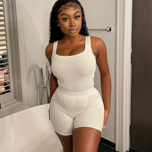 Summer Two-pieces Yoga Sets Female Ribbed Sportswear Casual Women Solid Color Vest and Leggings Suits Fitness Workout Tracksuits