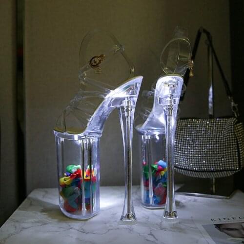 Mclubgirl 2021 Luminous High Heel Platform Shoes Nightclub Super 26cm Car Model Sandals Dwarf Pole Dance platform sandals LFD