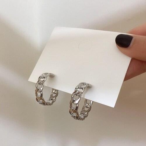 Trendy Hollow Chain Hoop Earrings Temperament Simple Design Circle Statement Earrings Jewelry Metal Geometric Fashion Earrings