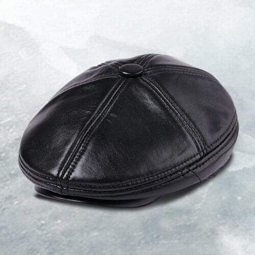 Fashion Leather Beret Hats Mens Winter Autumn Sheep Skin Hat Males Outdoor Warm Berets Cap Plus Velvet Thicken Dad Caps H6913