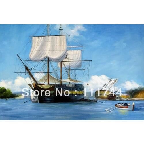 Seascape painting Horizontal hand painted oil painting for sale Canvas Art Landscape oil paintings oil on canvas sailing boat