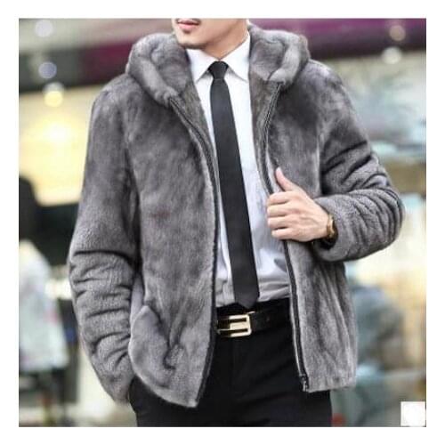 S/6Xl Male Fake Fur Jackets Plus Size Zipper Hooded Fake Fur Coats For Mens Winter Warm Clothes Imitation Fur Outwear Tops K902