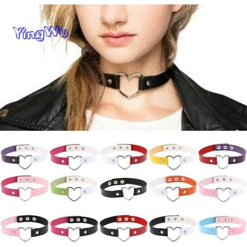 New Fashion Women Men Cool Punk Goth Rivet Heart-Shape Leather Collar Choker Necklace Jewelry Accessories