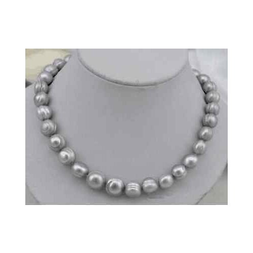 AAA 9-10mm baroque silver grey pearl necklace 18inch 14k