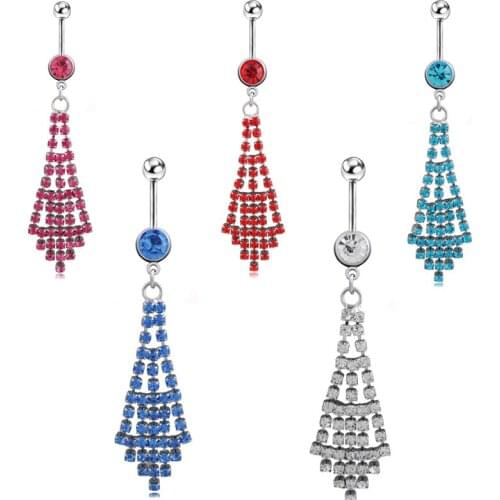 Piercing Crystal Tassel Dangle Navel Belly Button Ring Bar Piercing clip on nose ring belly ring body jewelry