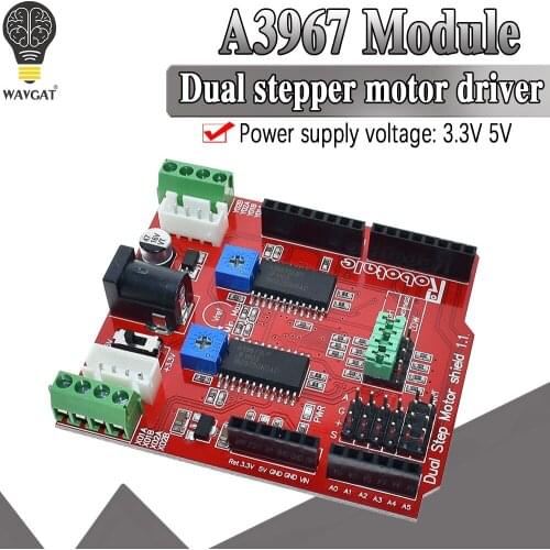 WAVGAT A3967 Dual Stepper Motor Driver Shield Module two-channel IO PWM CNC 3.3V 5V for UNO R3