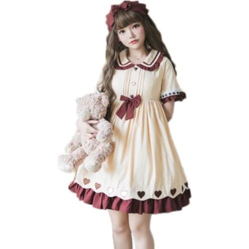 Sweet Lolita Dress Short Sleeve Gothic Lolita Dresses Kawaii Harjuku Cosplay Students High Waist Doll Collar College Dress Women