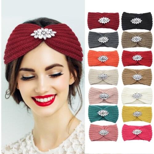 2021 Womens Water Diamond Knitted Headband Winter Head Wrap Elastic Accessories Hair Fashion Wool заколки Headband F Fast Ship