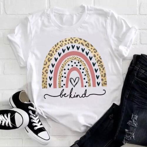 Rainbow Be Kind Print Women Summer T Shirt O-Neck Femme Loose Tee Shirt Graphic Tops Women Clothes Ladies Short Sleeve Shirt