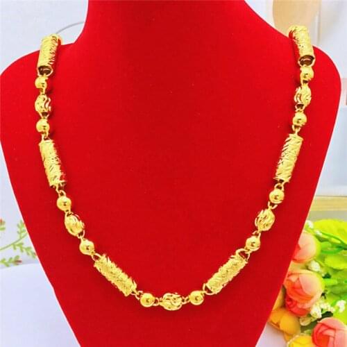 LUXURY 14K GOLD MENS NECKLACE DELICATE FLOWER CHAIN NECKKLACES THICKED YELLOW GOLD BEAD NECKLACE FOR MEN WEDDING JEWELRY GIFTS