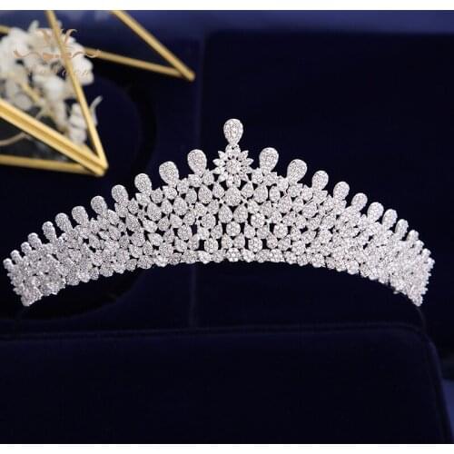 Bavoen Luxurious Brides Tiaras Crowns Full Zircon Brides Headpieces Sparkling Plated Crystal Wedding Hair Accessories