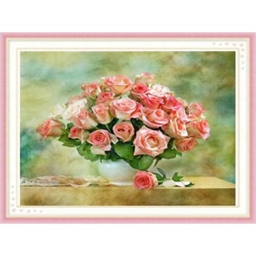Flower Printed 11CT Cross Stitch Kit Embroidery DMC Threads Needlework Painting Hobby Sewing Jewelry Design Decor