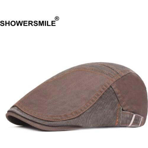 SHOWERSMILE Mens Beret Cotton Patchwork Flat Cap Coffee Visors Male British Style Vintage Newsboy Driving Hat