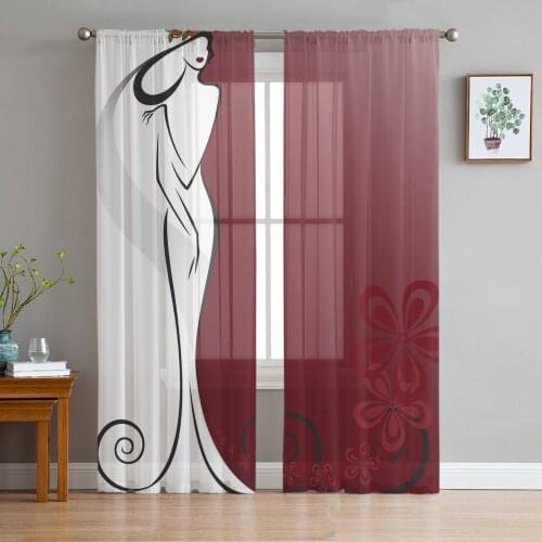 Youth Bedroom Sheer Curtains Woman Long Dress Flower Fashion Kitchen Study Curtains Living Room Holiday Decor Tulle Curtains