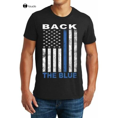 Thin Blue Line Usa Flag T-Shirt Patriotic Police Support Law Enforcement Shirt Cotton Tee Shirt