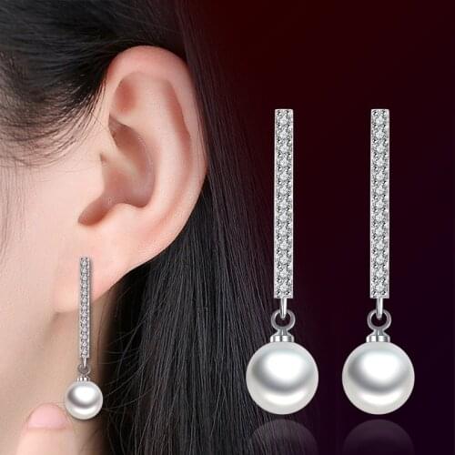 Personality silver color Drop Earrings For Women Jewelry Long Tassel AAA Zircon Pearl Bubble Earrings brincos oorbellen