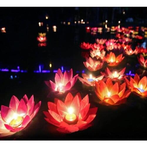 Floating Water Blessing Artificial Silk Lotus Flower Candle Light Multi Colors Wishing Lantern For Wedding Event Party Supplies