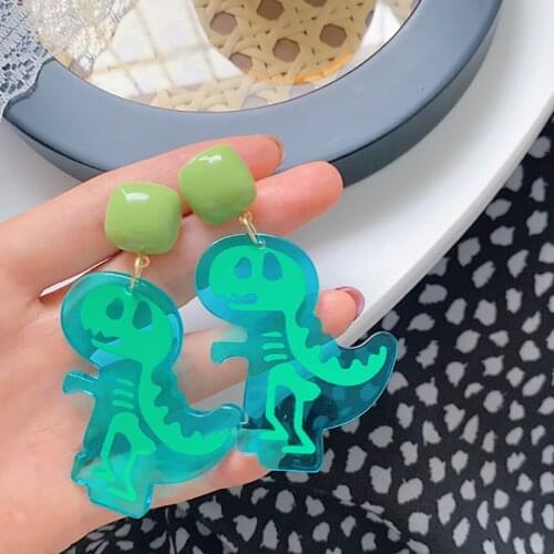 Fun Transparent Acrylic Cartoon Dinosaur Earrings for Women Summer Ear Studs for Teen Girl Dating Jewelry 2021 Trend Friend Gift