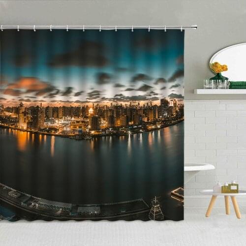 3D City Night View Buildings Shower Curtain Set Fabric High Quality Bathroom Supplies Decor Cloth Curtains With Hook Bath Screen