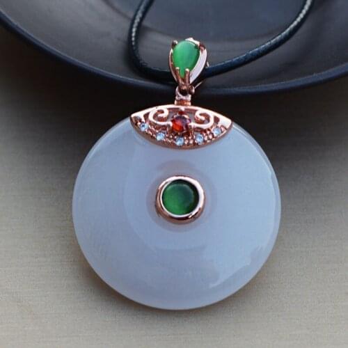 Women doughnut Necklace Pendant Hetian white Jade mosaic 925 Silver Plated button Pendant Gift for Female Fine Jewelry