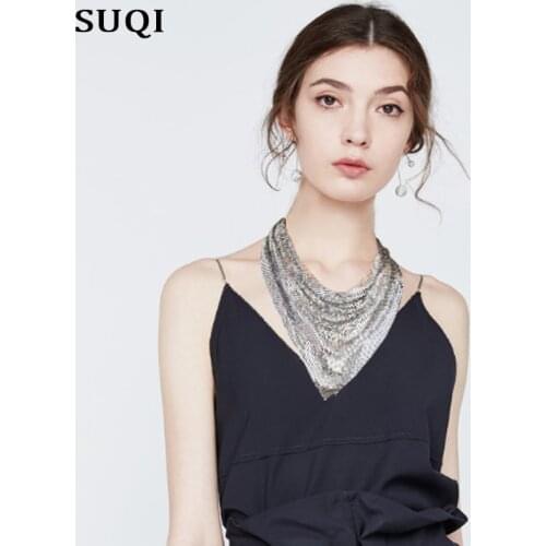 SUQI vintage fashion triangle scarf sequins decoration false Collar Necklace high quality personality womens Neck Chain 2019