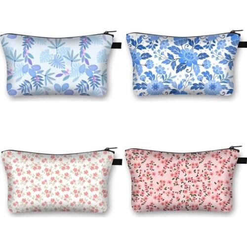 Flower Pattern Print Cosmetic Bag Women Canvas Fashion Travel Girls Mini Makeup Bags Organizer Gift