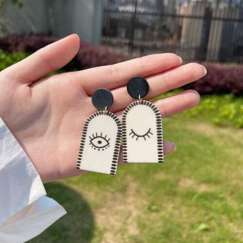 AOMU 2021 New Vintage Women Geometric Round Semicircle Leopard Dots Eye Flower Pattern Acrylic Earrings Jewelry Accessories