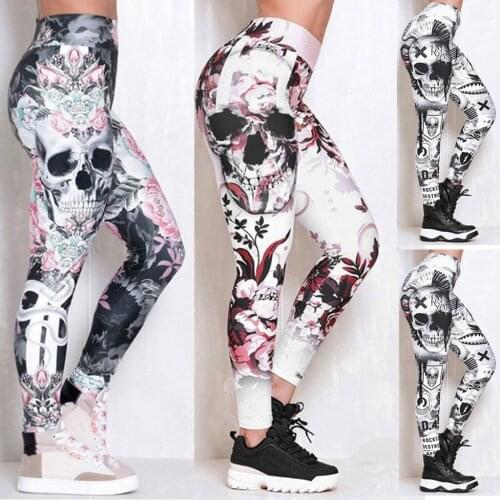 Skull Printed Leggings Women Fashion Skull Digital Print Skinny Slim Tights High Waist Yoga Leggings Sport Pant Hip Hop Trousers