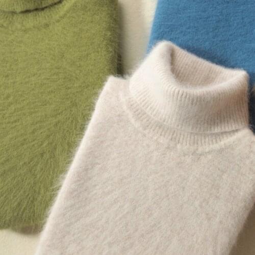 2021 Super Warm 100% Mink Cashmere Womens Sweaters and Pullovers Autumn Winter Female Turtleneck Solid Color Soft Basic Jumper