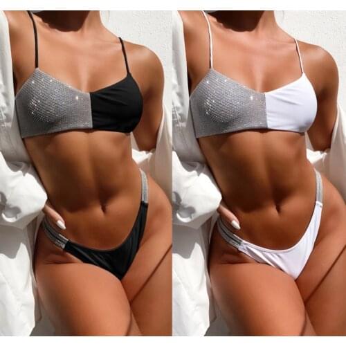 Splicing Shiny Sparkling Bikini Women Swimwear Two-pieces Bikini Bather 2021 New Style Low Waist Wire Free Patchwork Cn(origin)