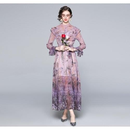 ZUOMAN Women Spring Elegant Chiffon Dress Festa High Quality Long Maxi Floral Party Robe Femme Vintage Designer Vestidos