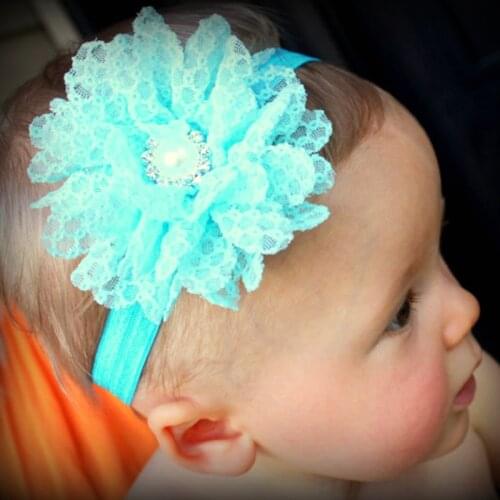 10pcs/lot 14colors Newborn Lace Fabric Flowers Kids Headbands+Rhinestone Pearl Button DIY Girls Frayed Flower Hair Accessories