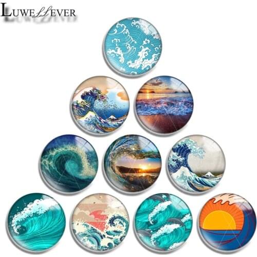 12mm 14mm 16mm 20mm 25mm 30mm 609 Wave Sun Mix Round Glass Cabochon Jewelry Finding 18mm Snap Button Charm Bracelet