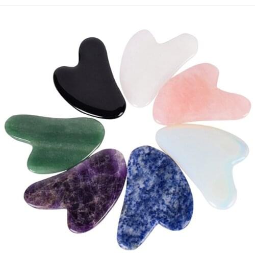 1X Natural Gua Sha Jade Quartz Stone Face Board Tool Pink Heart Shaped Massage Body Spa Face Lifting Wrinkle Remover Beauty Care