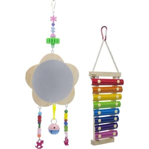 2Pcs Chicken Xylophone Toy for Hens Chicken Mirror Wooden Coop Chew Pecking Toy