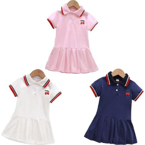 2021 Summer Lapel Dress Light Rainbow Girls Clothes Short-sleeved Childrens Pleated Skirt Casual Childrens Wear