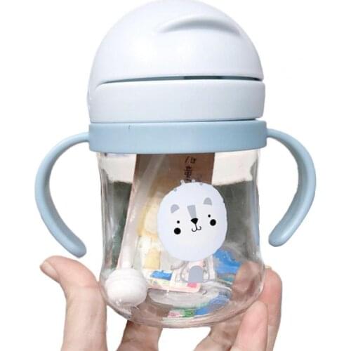 250ML Infant Cartoon Drinking Handle Bottle Water Straw Cup with Gravity Ball