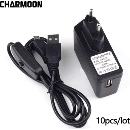 10pcs/lot Power Supply for Raspberry Pi 3 5V 2.5A Micro USB Charger Adapter with On Off Switch