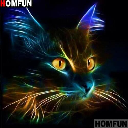 HOMFUN Full Square/Round Drill 5D DIY Diamond Painting "Glowing cat" 3D Diamond Embroidery Cross Stitch Home Decor A19363