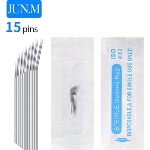 Free Shipping 50 pcs Permanent makeup blade For Manuel Pen 15 pin 2Row sector Needle Blade Embroidery Eyebrow Tattoo SuppliesC5