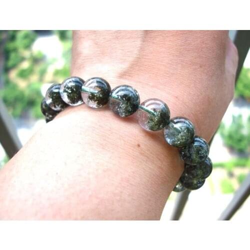 Free Shipping Natural Green Phantom Round Beads 11mm Stretch Bracelet Women Man Jewelry Accessories Weddings Parties Gift