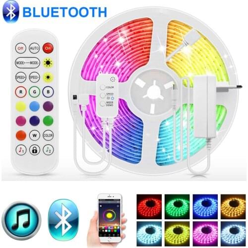 Bluetooth RGB Controller LED Strip 5M 10M 15M/Roll RGB 5050 LED Lights Strip Flexible Ribbon Diode Tape 12V 220V Room Decor Lamp