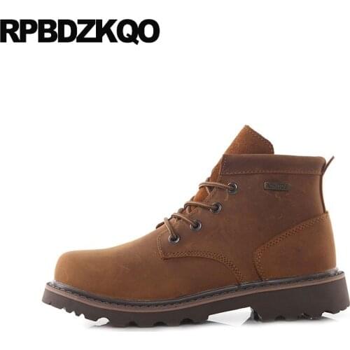 Army Ankle Booties Full Grain Leather Shoes Retro Combat Boots Luxury Chunky Lace Up Military Brown Men Fall Designer Autumn