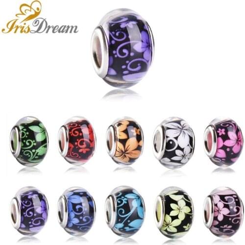 20pcs New Color Flower Acrylic Murano Glass Beads Fit For Pandora Bracelet Necklace DIY Earrings for Jewelry Making Accessories