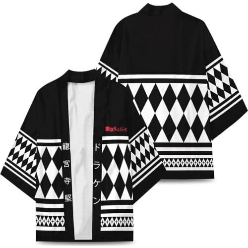 Anime Tokyo Avengers leisure Cosplay Tshirt Cartoon Haori Kimono Tee Men cool Short-sleeve Cloak of Draken Manji Gang for Summer